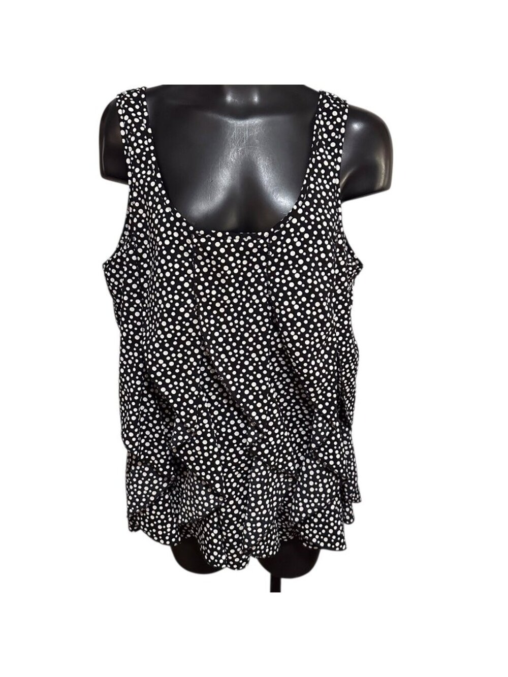 Spense Womens Large Black White Polka Dot Ruffle Sleeveless Tank Blouse